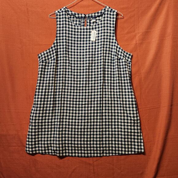 Old Navy Gingham Dress Womens XL Blue White Mini Linen Blend Cottagecore NWT - Picture 2 of 10